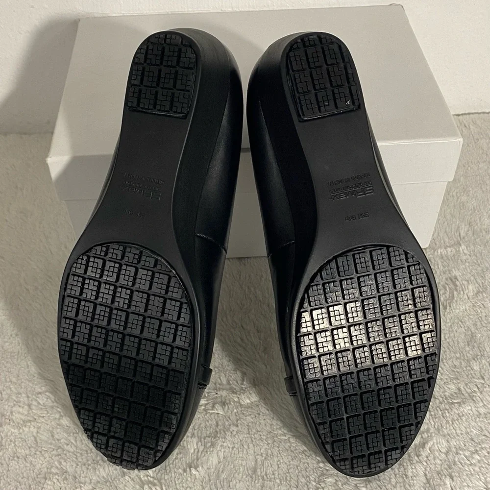 Black Women's Wedge Flats with Accent Hardware SLIP RESISTANT
